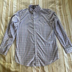 Izod Big Boys Pink/Blue Long Sleeve Button Down Plaid Stretch Shirt Size 18/20